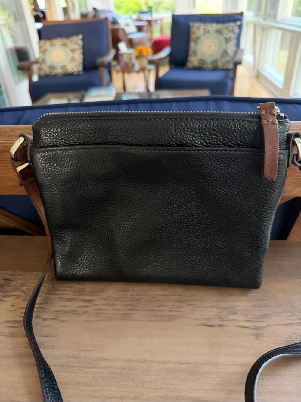 Vintage Brighton Leather Crossbody with Medallion Accent
